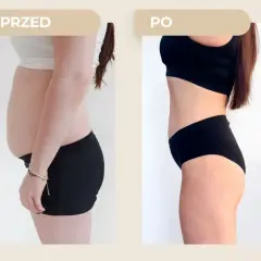 Porównanie sylwetki przed i po odchudzaniu, widoczna redukcja brzucha.