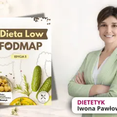 Okładka książki "Dieta Low FODMAP" z autorką Iwoną Pawłowską.